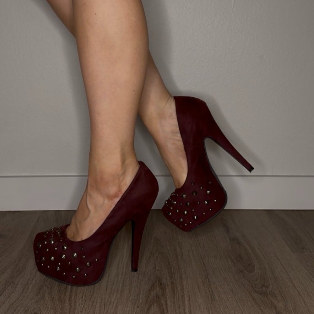 Maroon Platform Heels with Studs